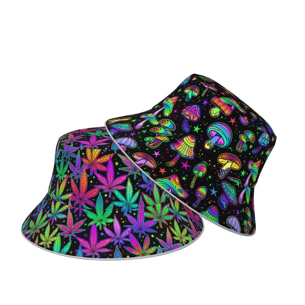 4330 Colorful Psychedelic Mushroom Flower Bucket Hat Beach Summer Sun Hat